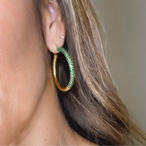 Emerald Gold Hoop Earrings